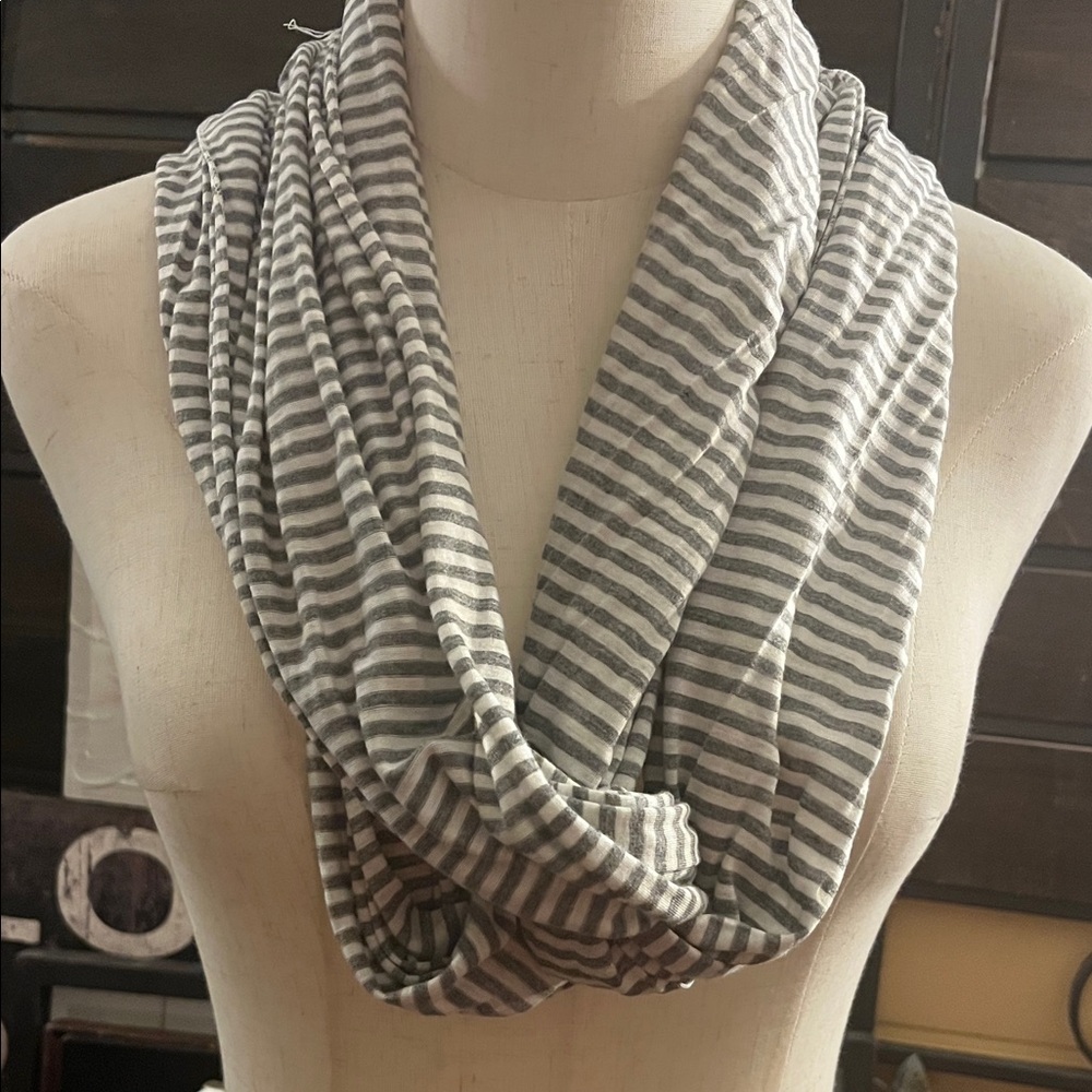 mark. Charcoal and White Striped Scarf
